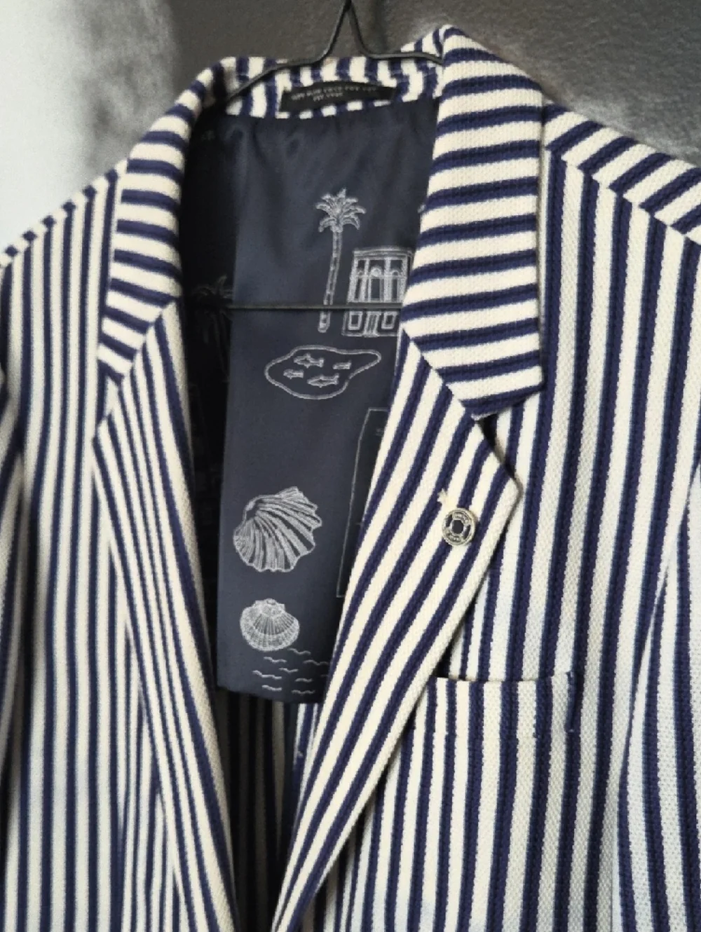 Scotch & Soda Navy and White Striped Mens/Women's Blazer - Picture 4 of 5